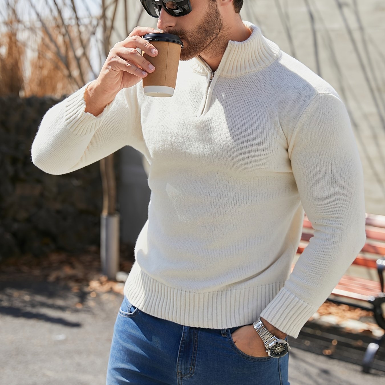 American Zipper Ice White Sweater