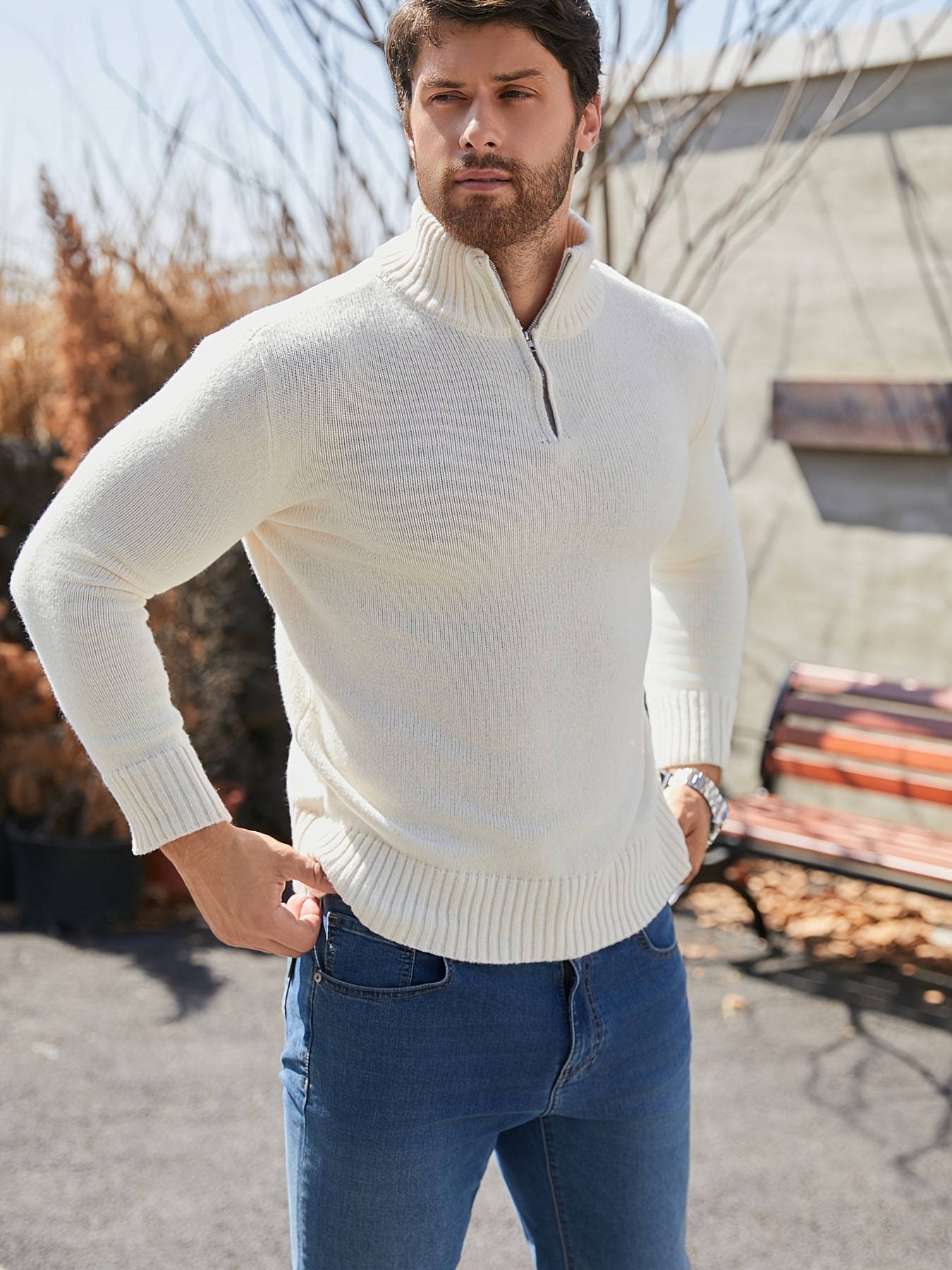 American Zipper Ice White Sweater