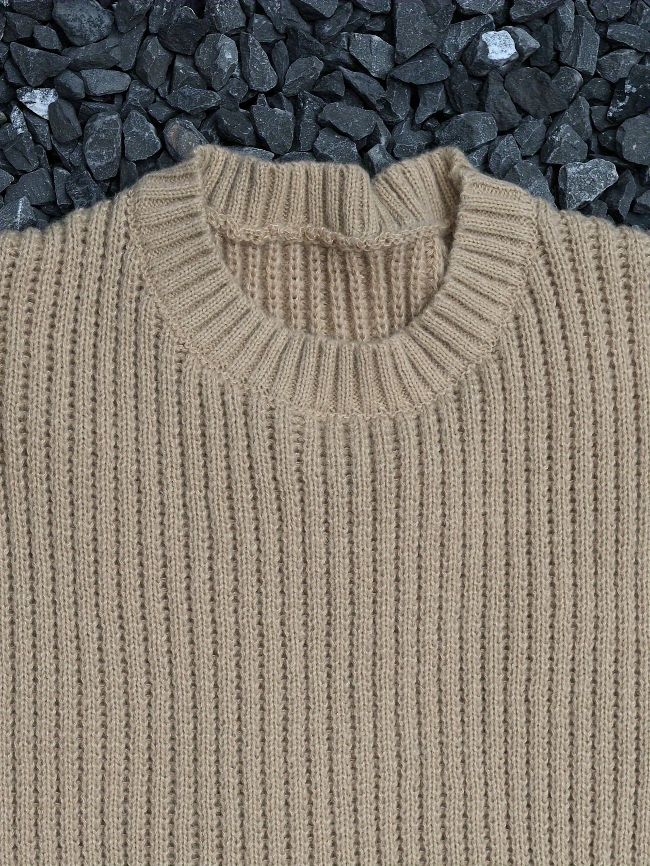 Men's Casual Crew Neck Long Sleeve Chunky Knit Sweater - Soft Polyester, Perfect for Fall/Winter, Plus Size Sweaters