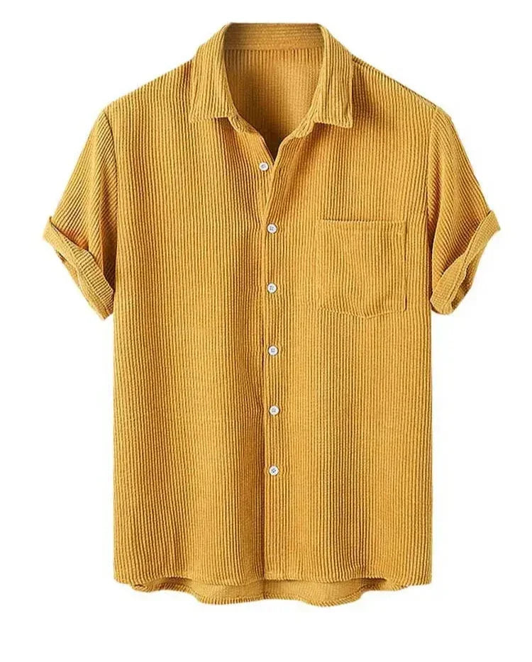 Yellow Corduroy Short Sleeve Button Down Shirt