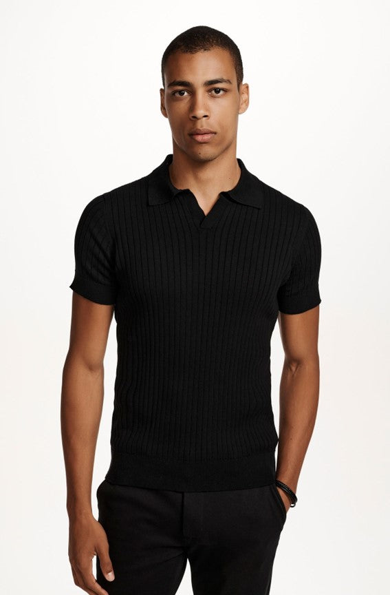 Alpha Modern Summer textured polo shirt Black
