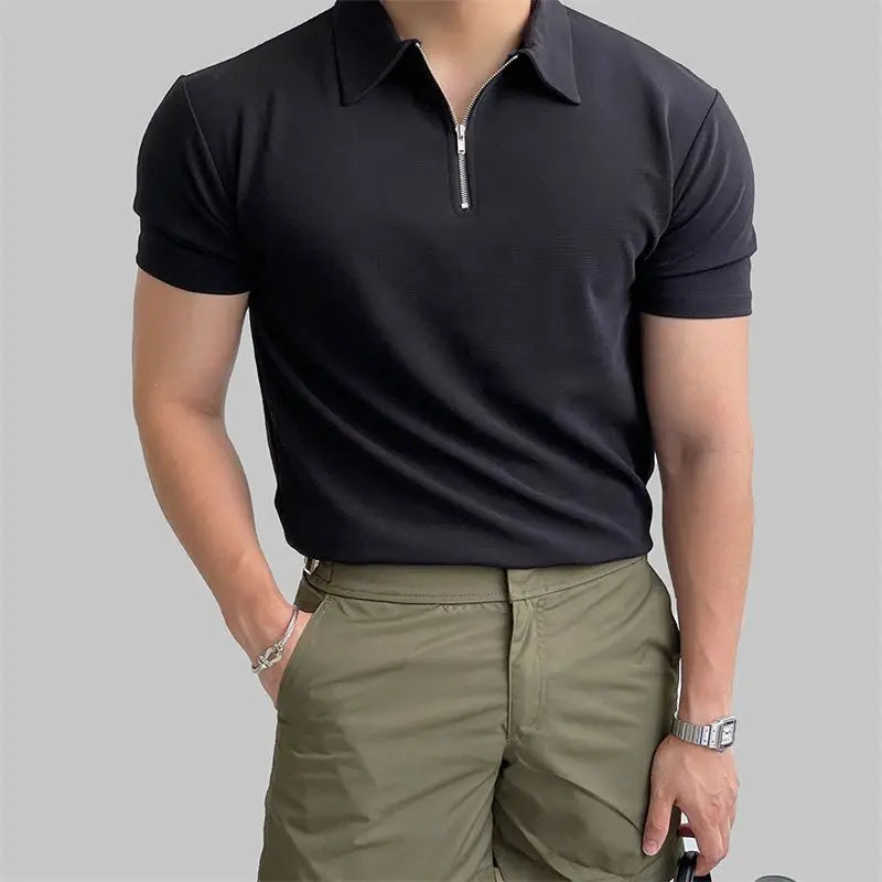 European Zipper Comfort Polo Black