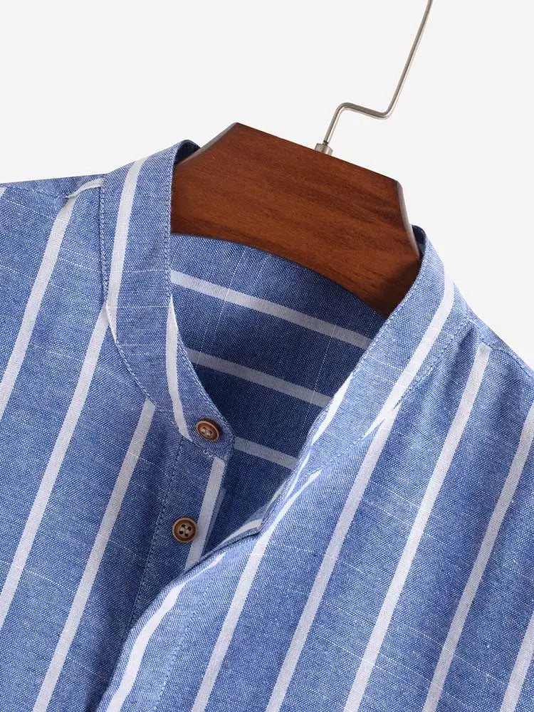 Short-sleeved summer shirt with blue stripes