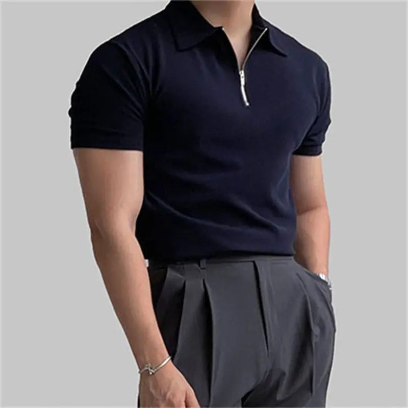 European Zipper Comfort Polo Black