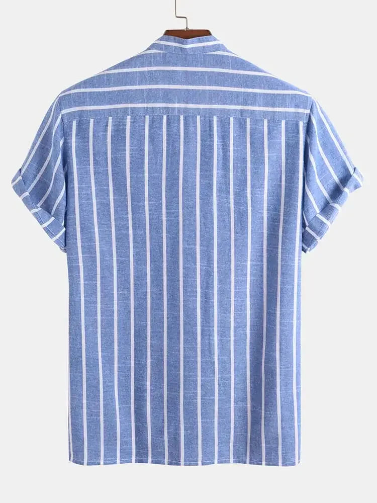 Short-sleeved summer shirt with blue stripes
