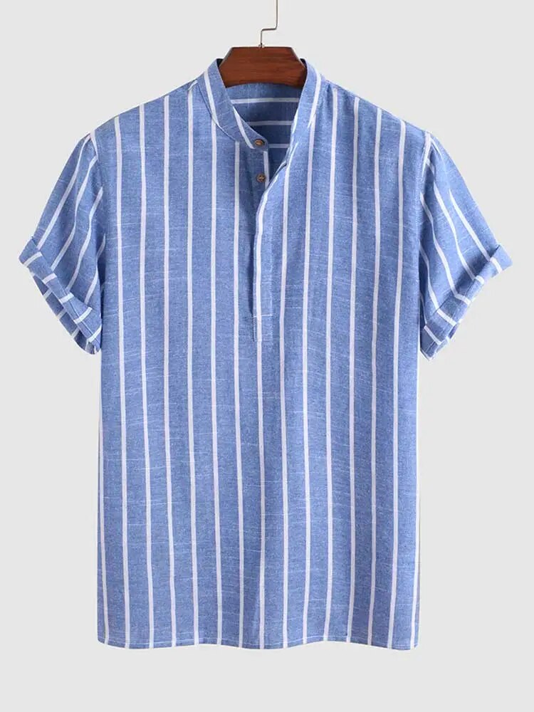 Short-sleeved summer shirt with blue stripes
