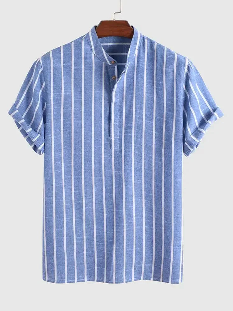 Short-sleeved summer shirt with blue stripes