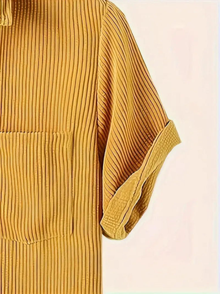 Yellow Corduroy Short Sleeve Button Down Shirt