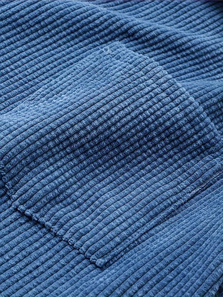 Blue Corduroy Short Sleeve Button Down Shirt