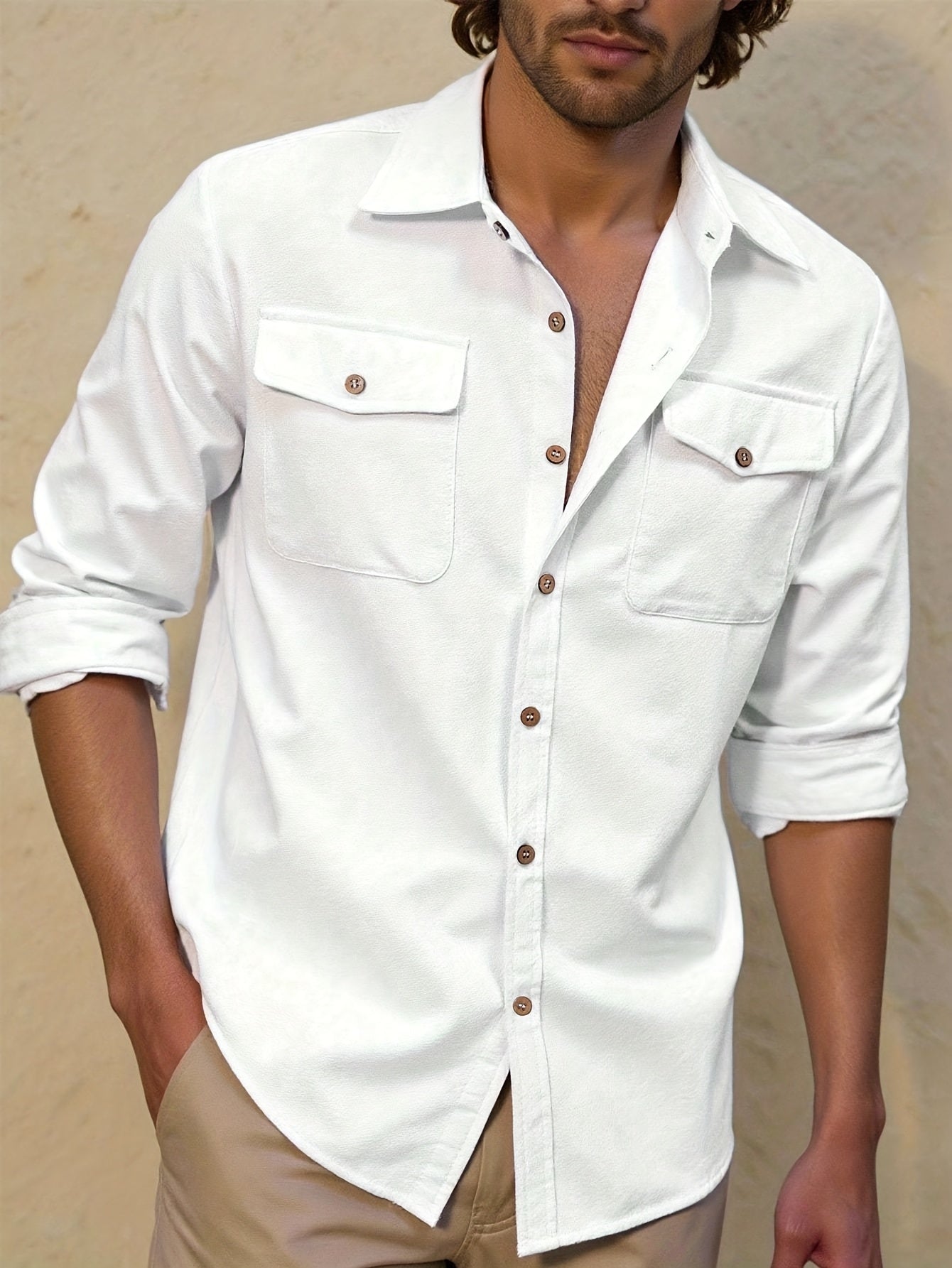 Men's white long-sleeved shirt in snow Texture