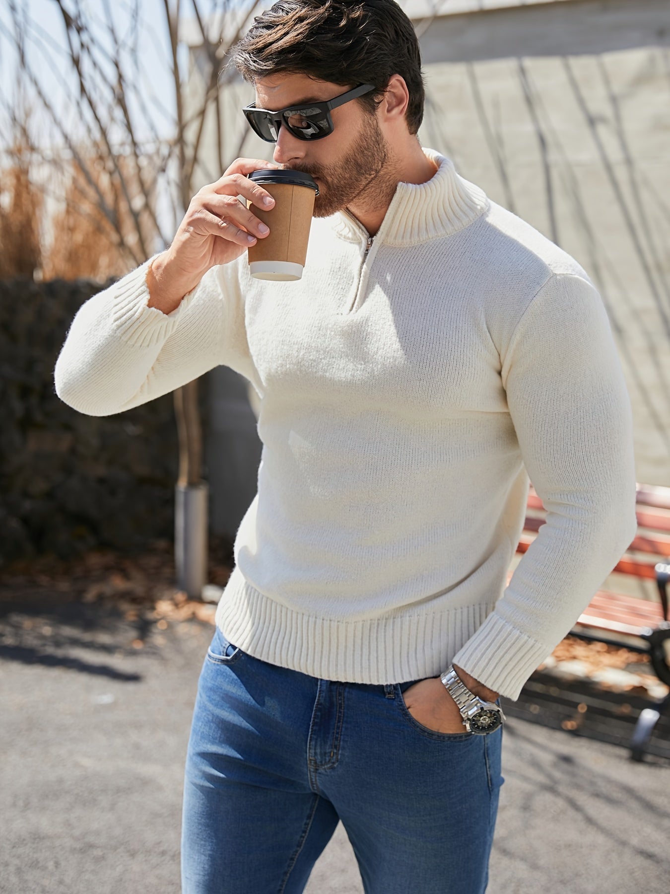 American Zipper Ice White Sweater