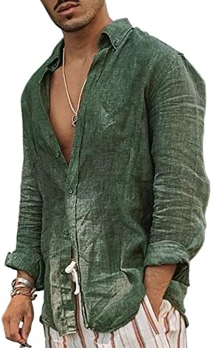 Camisa de linho vintage verde manga comprida