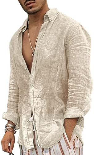 Camisa de linho vintage de manga comprida cáqui