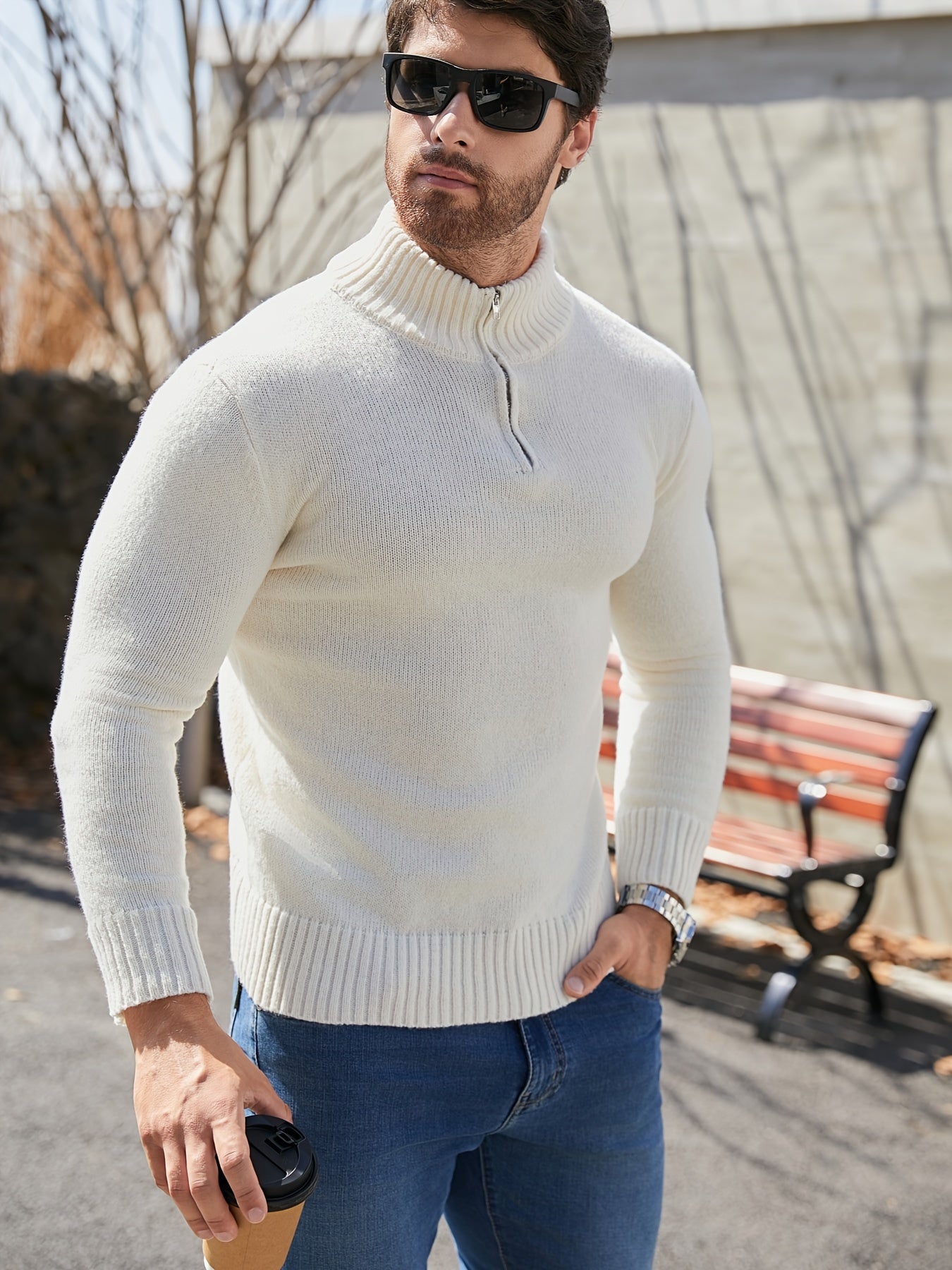 American Zipper Ice White Sweater