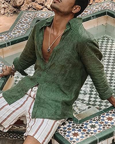 Camisa de linho vintage verde manga comprida