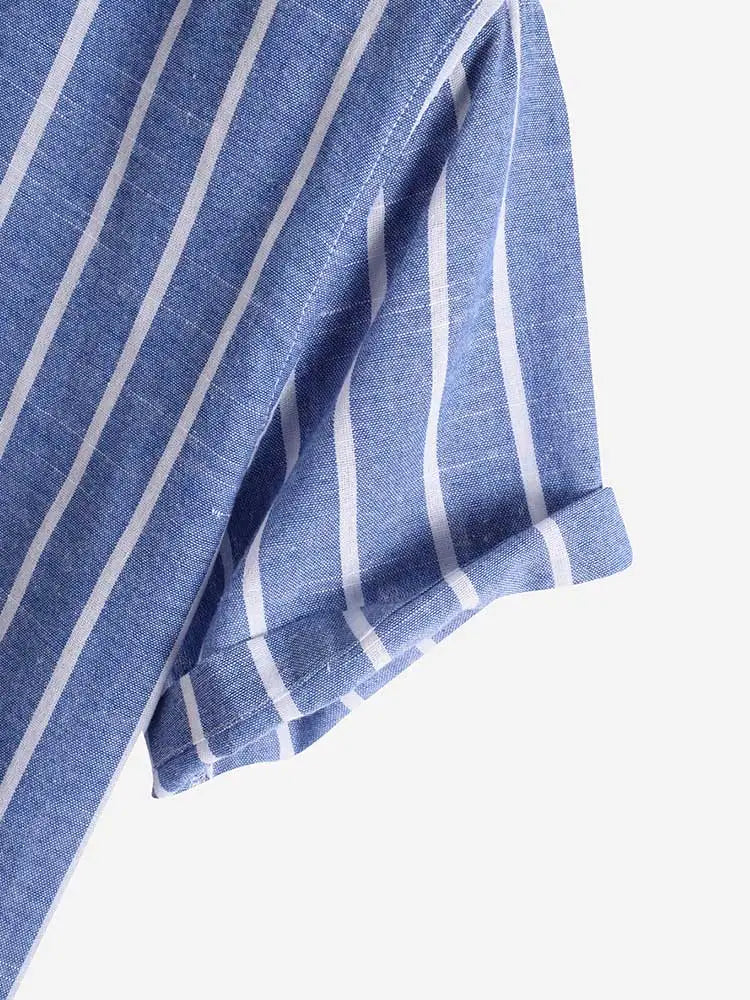 Short-sleeved summer shirt with blue stripes