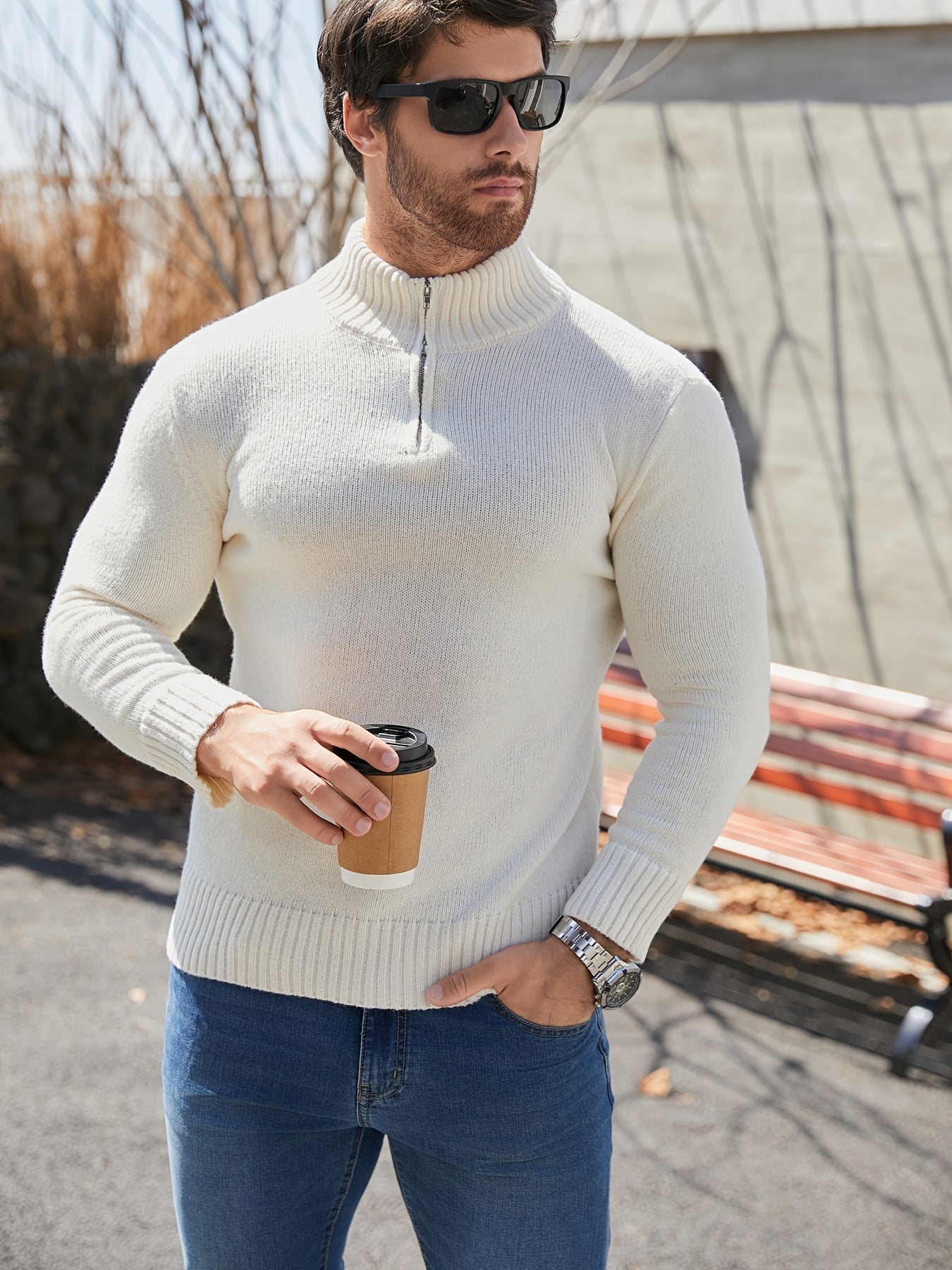 American Zipper Ice White Sweater