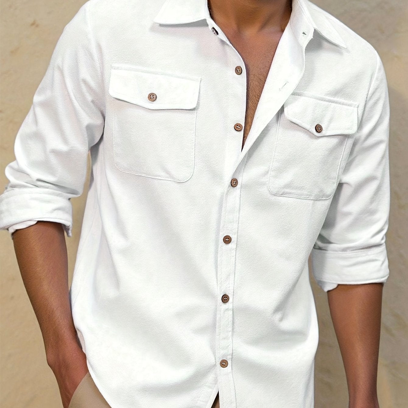 Men's white long-sleeved shirt in snow Texture