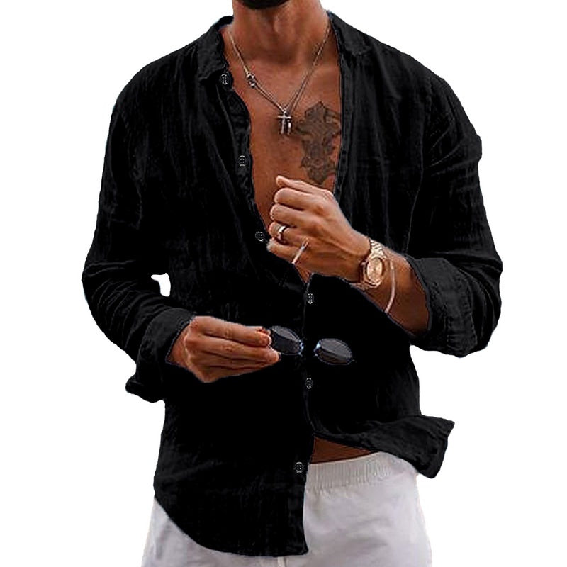 Black Long sleeve vintage linen shirt